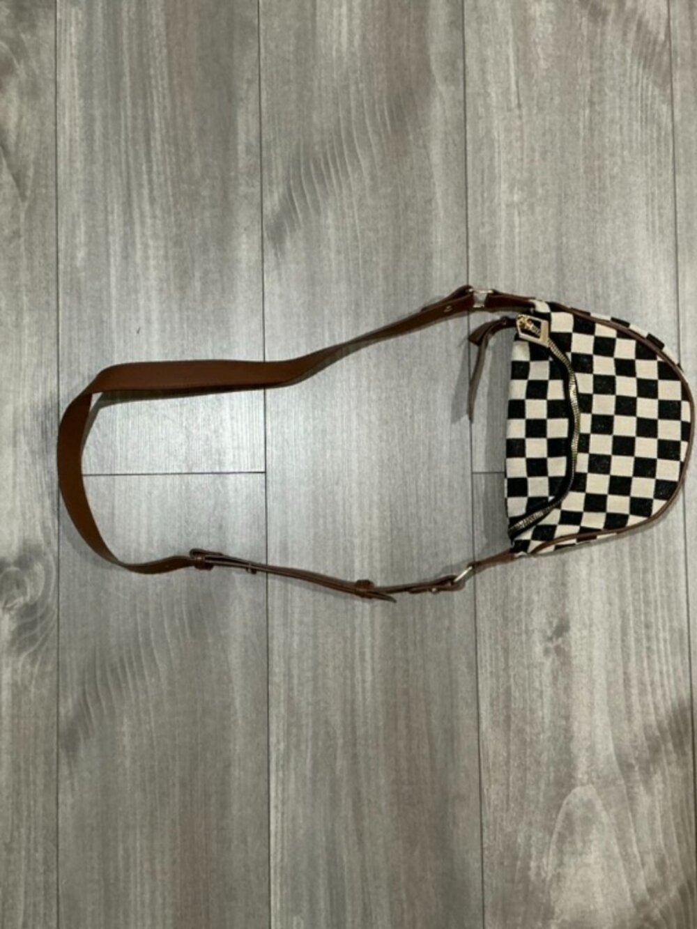 Black and White Checkerboard Print Crossbody Bag